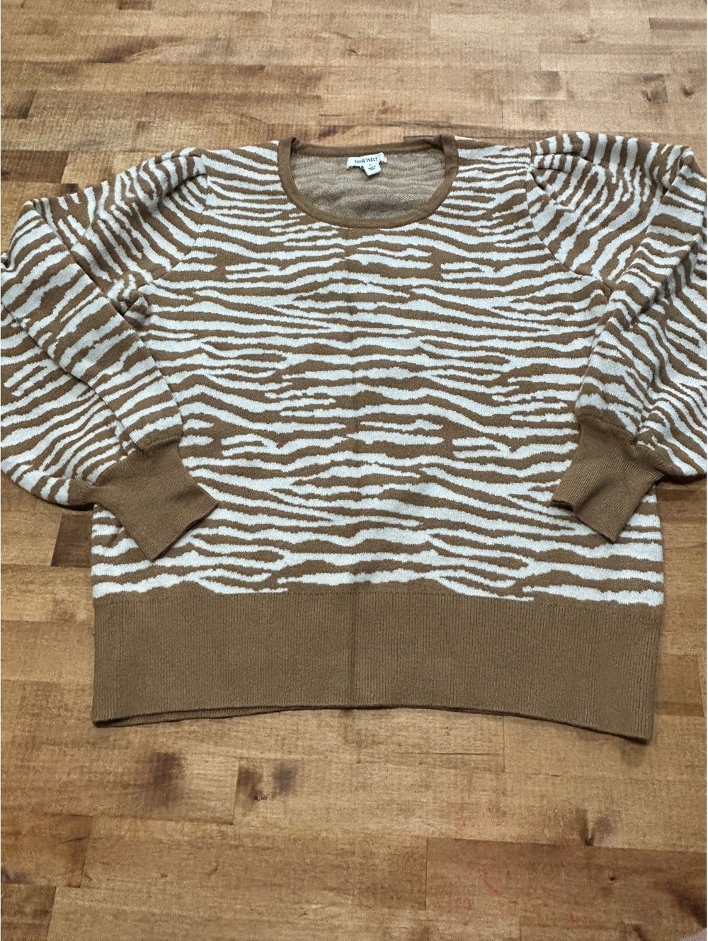 womens Nine West Large Brown and White Zebra Print Sweater